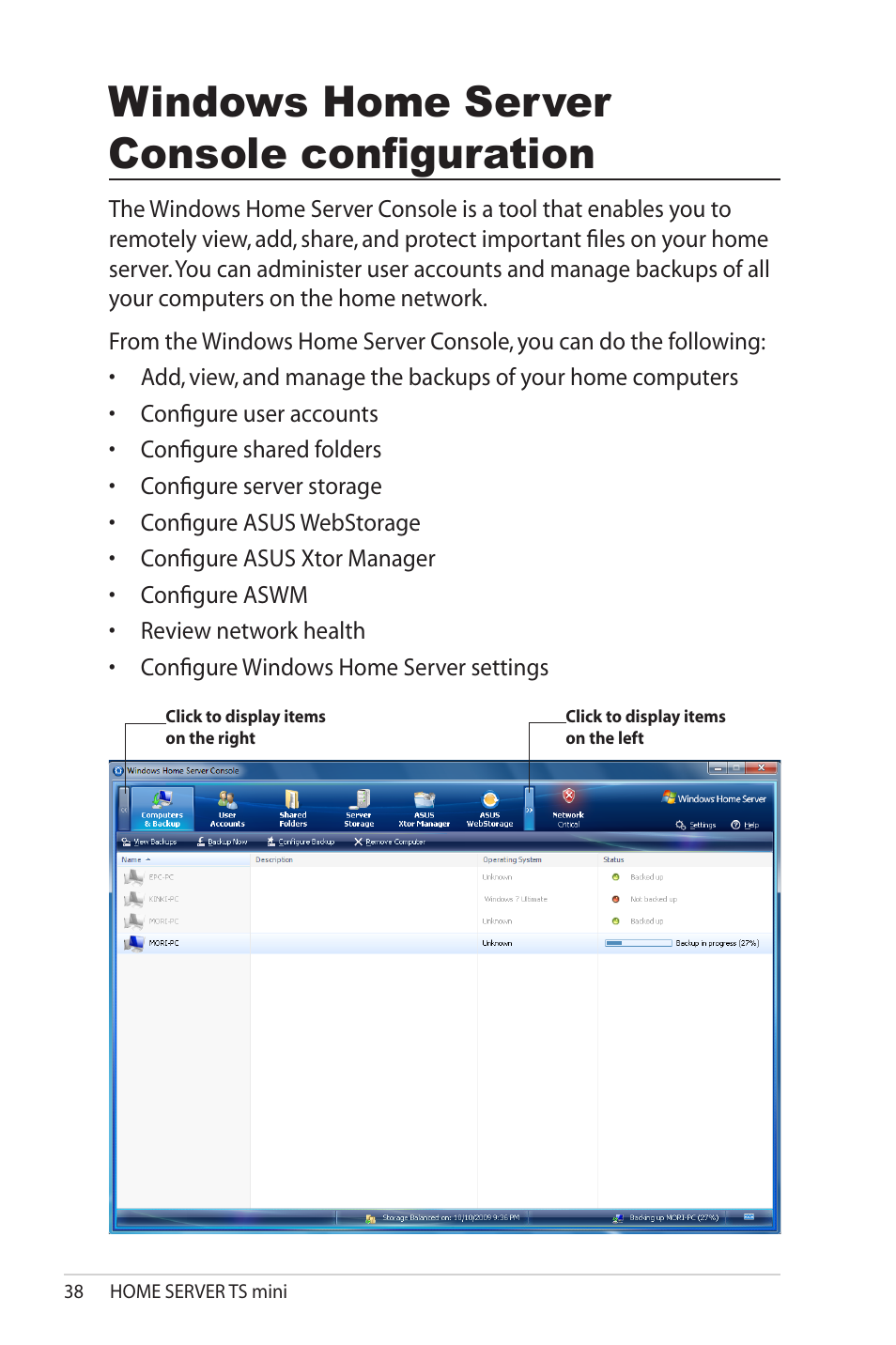 Windows home server console configuration, Windows.home.server.console.configuration | Asus TS Mini User Manual | Page 38 / 114