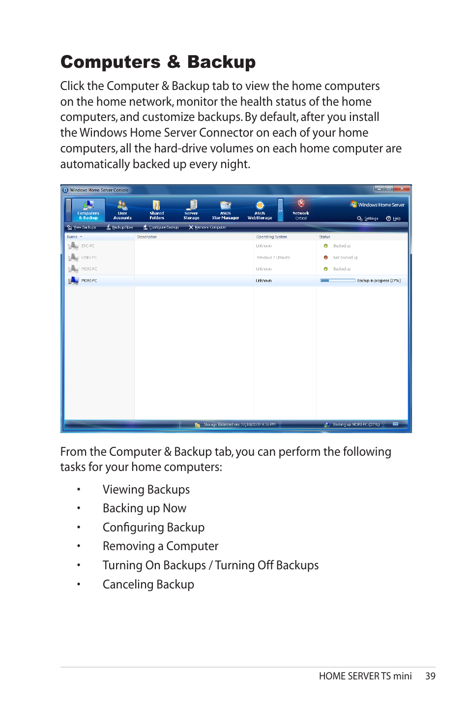 Computers & backup | Asus TS Mini User Manual | Page 39 / 114