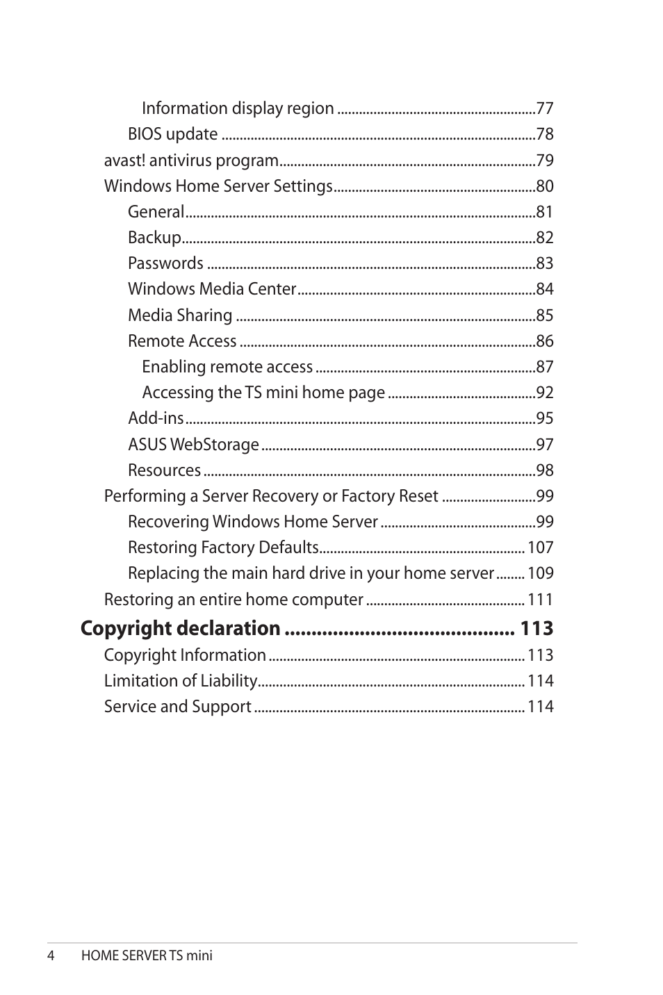 Copyright.declaration | Asus TS Mini User Manual | Page 4 / 114