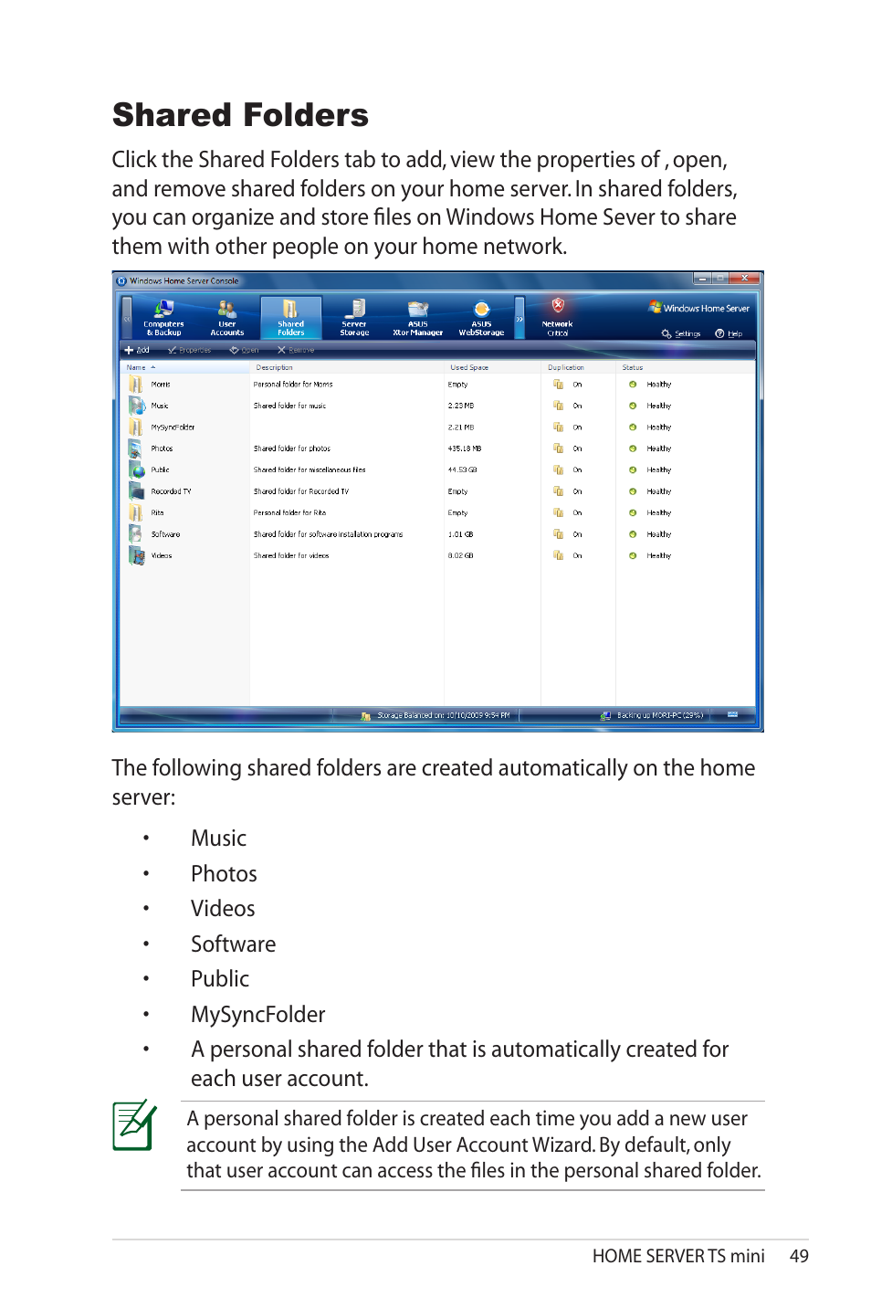 Shared folders | Asus TS Mini User Manual | Page 49 / 114