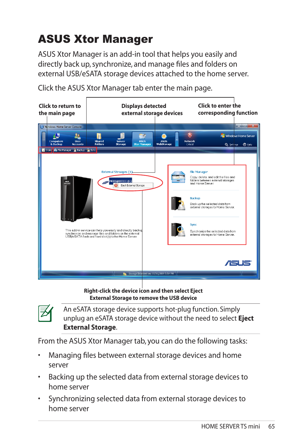 Asus xtor manager | Asus TS Mini User Manual | Page 65 / 114