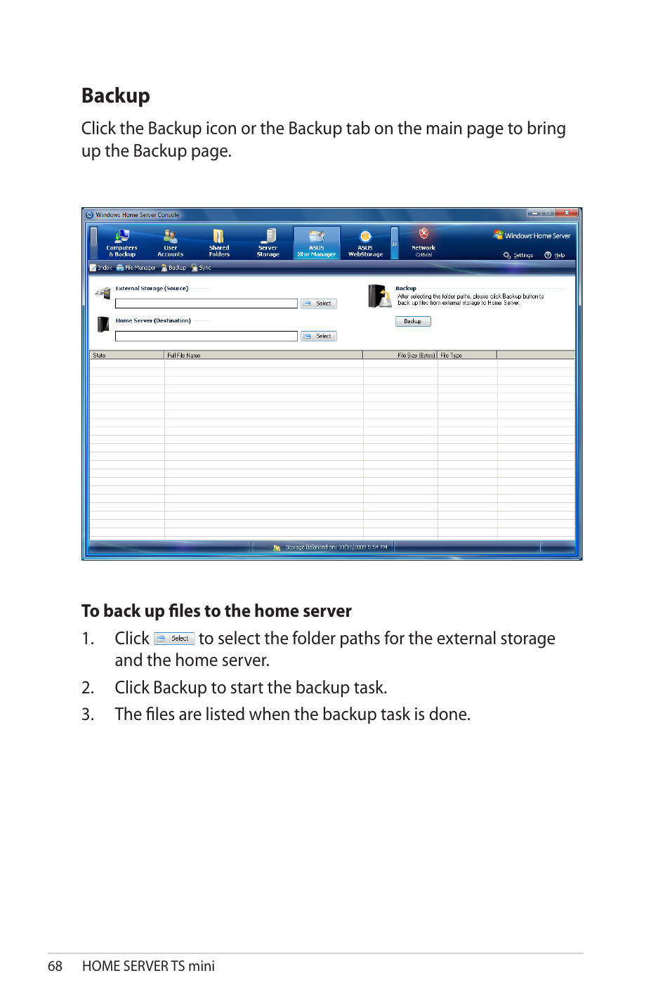 Backup | Asus TS Mini User Manual | Page 68 / 114