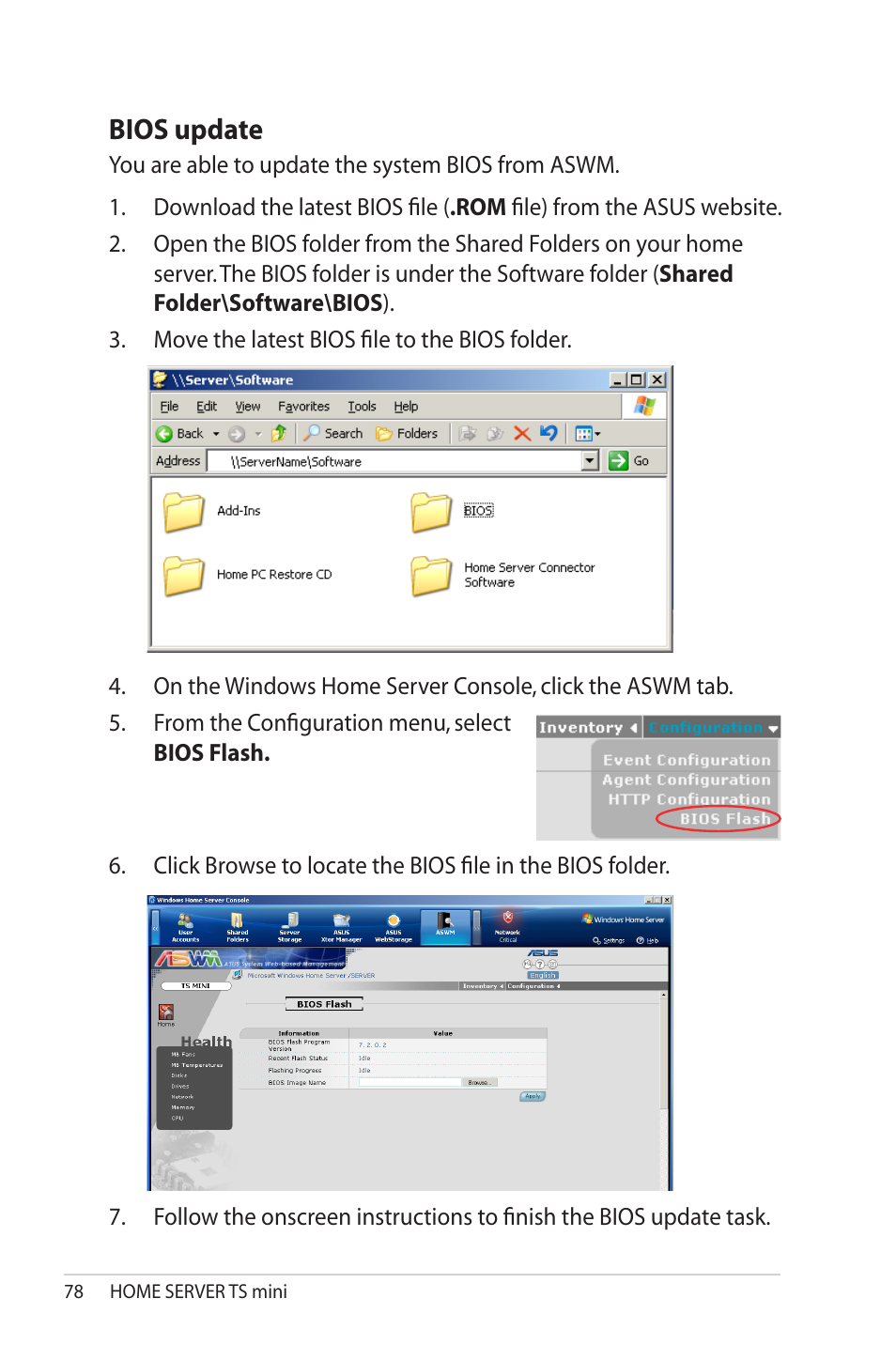 Bios update, Bios.update | Asus TS Mini User Manual | Page 78 / 114