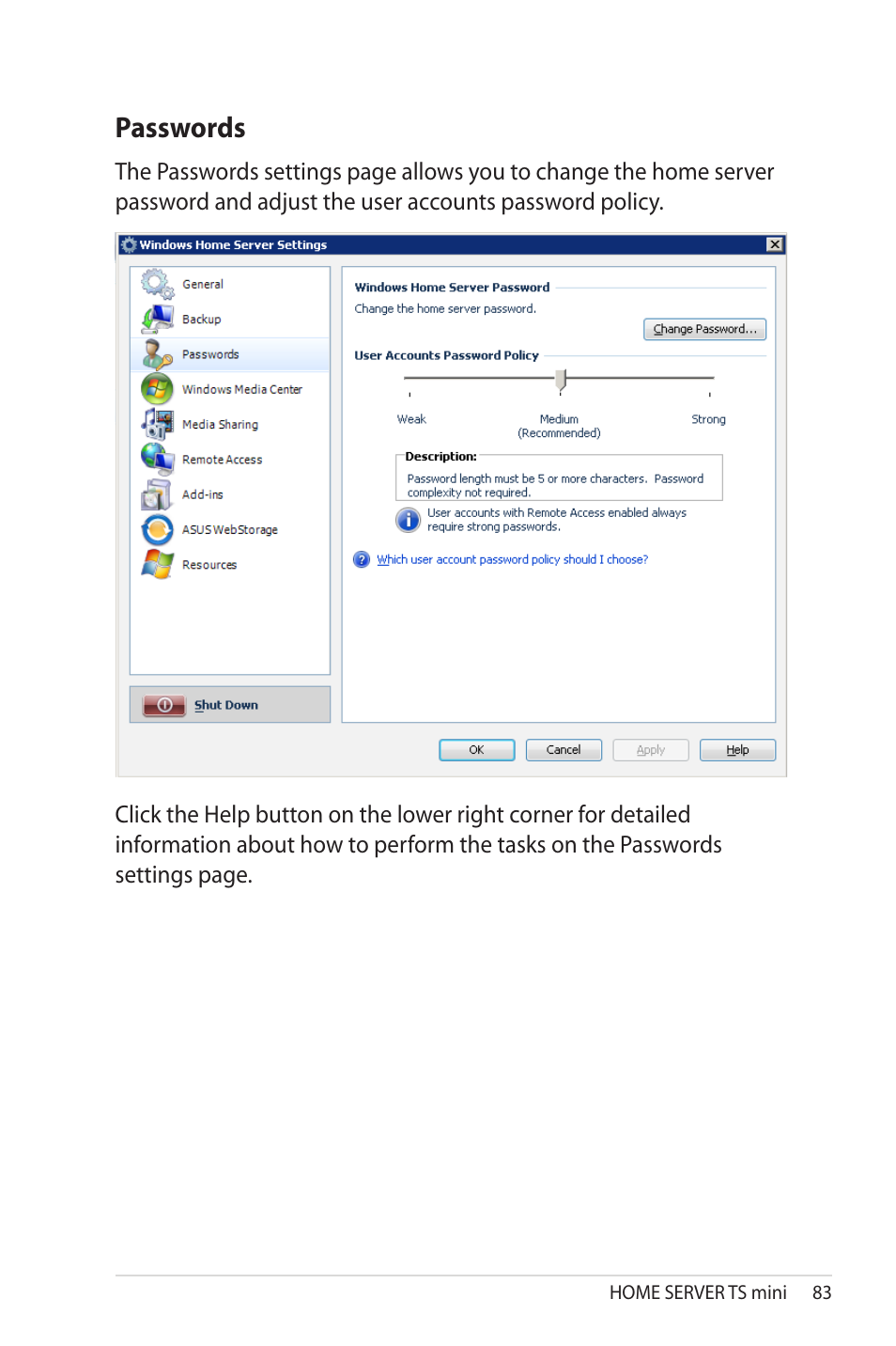 Passwords | Asus TS Mini User Manual | Page 83 / 114
