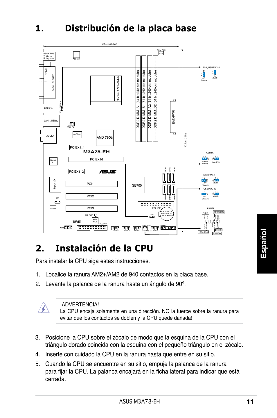 Español, Asus m3a78-eh, M3a78-eh | Asus M3A78-EH User Manual | Page 11 / 38