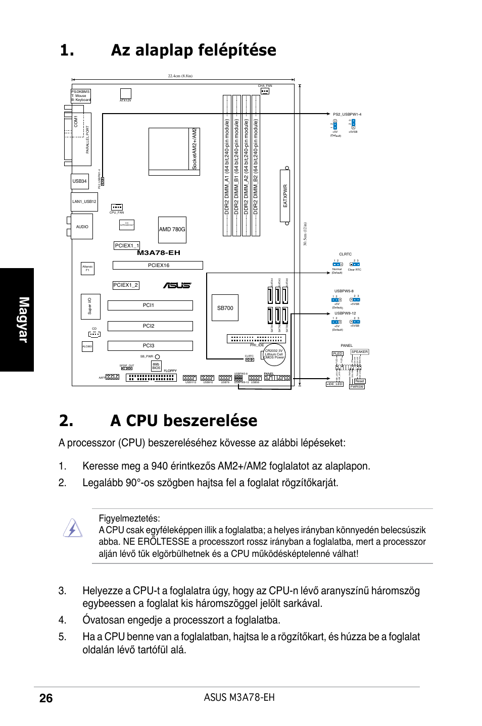 A cpu beszerelése, Az alaplap felépítése, Magyar | Asus m3a78-eh, M3a78-eh | Asus M3A78-EH User Manual | Page 26 / 38