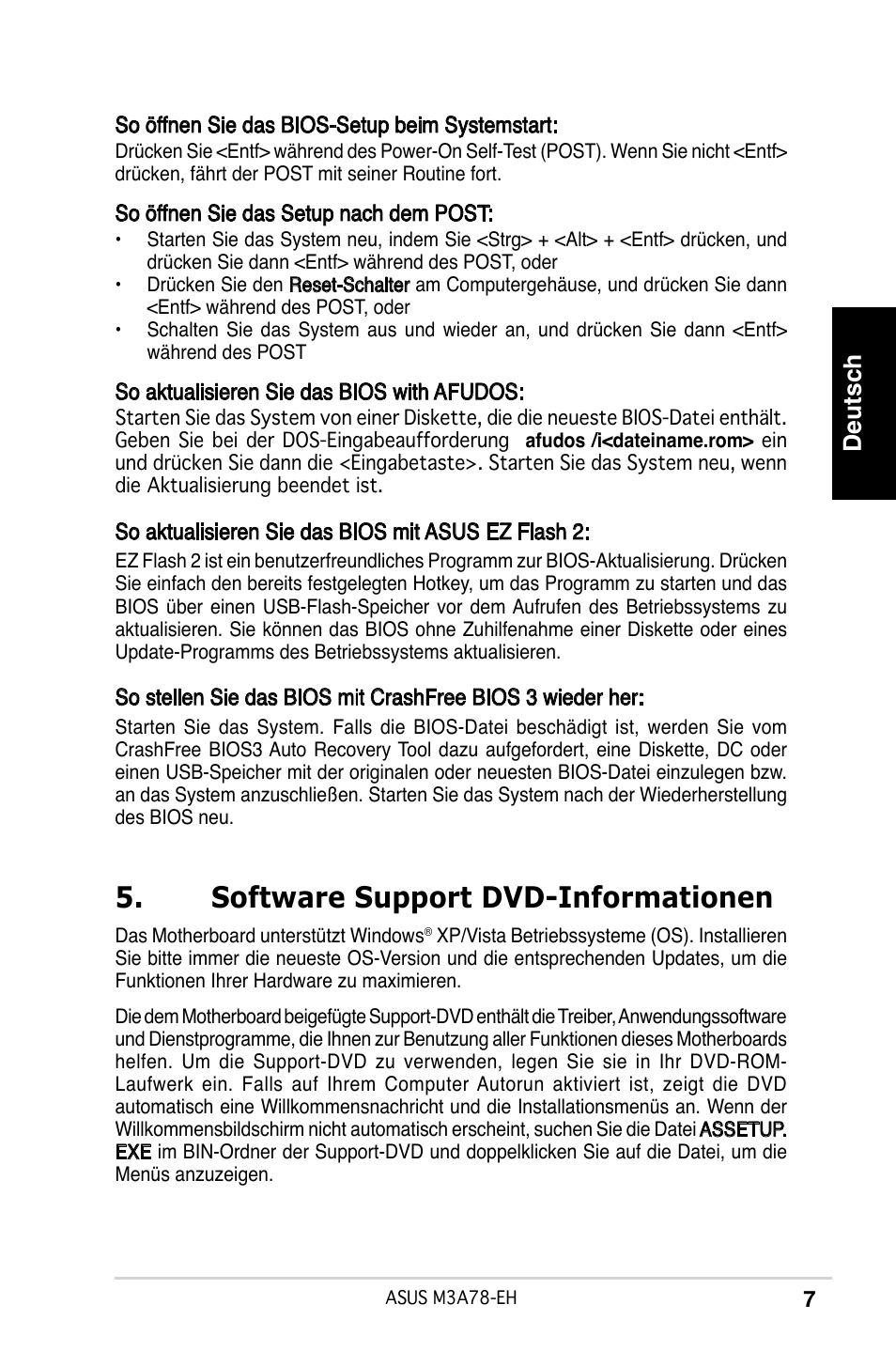 Software support dvd-informationen, Deutsch | Asus M3A78-EH User Manual | Page 7 / 38