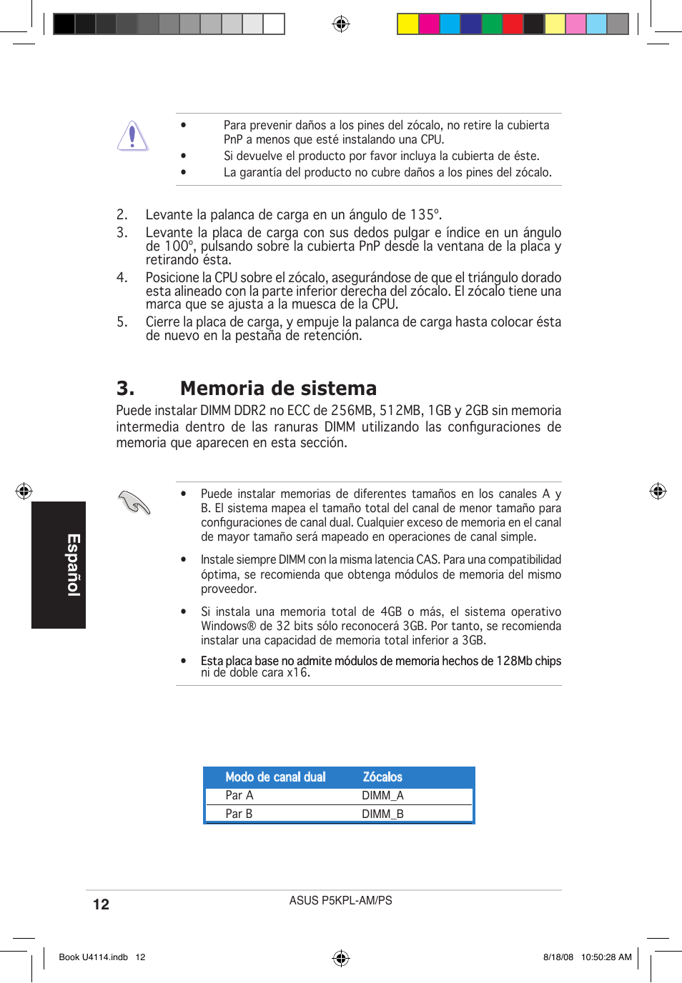 Español | Asus P5KPL-AM/PS User Manual | Page 12 / 38