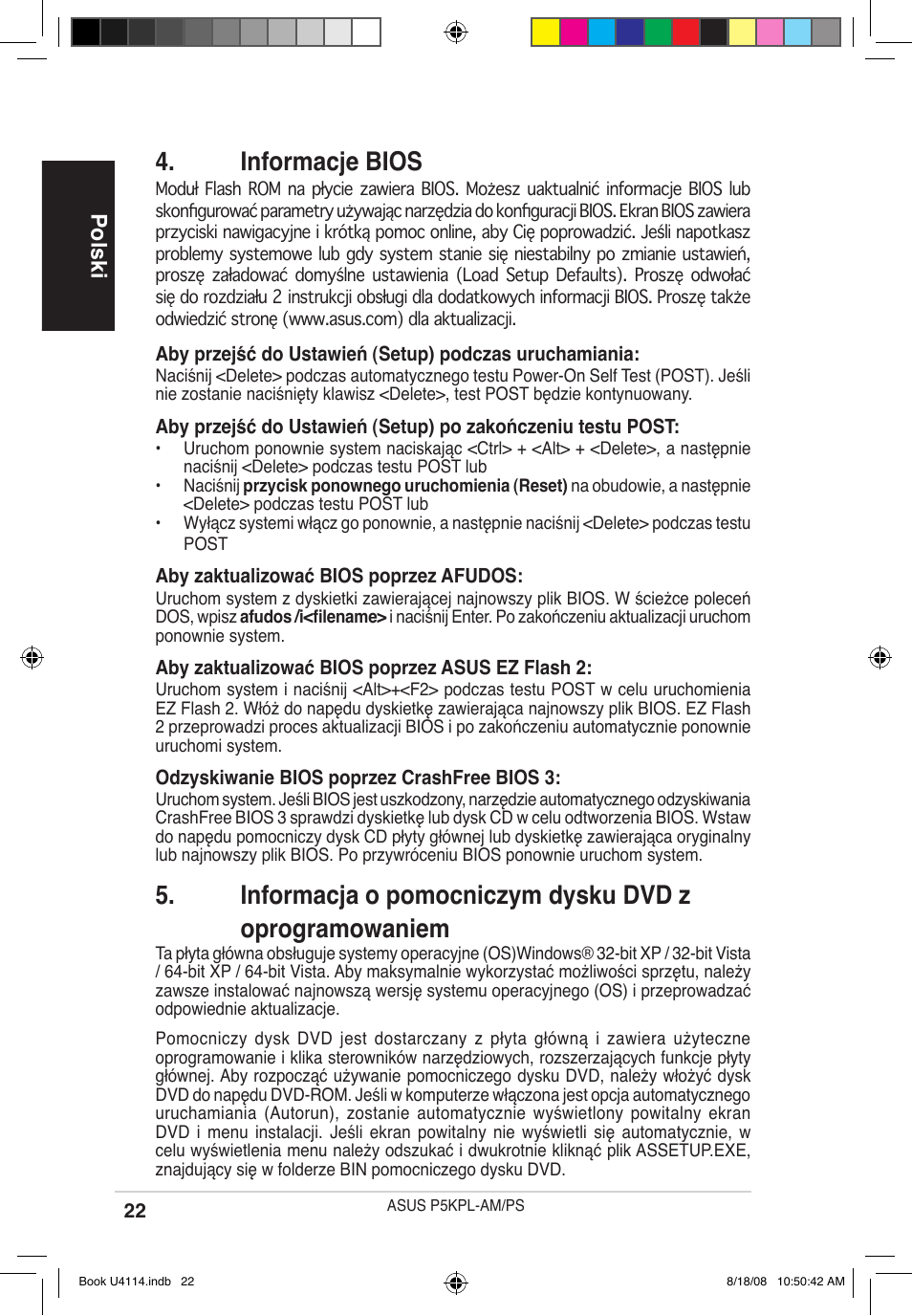Informacje bios, Polski | Asus P5KPL-AM/PS User Manual | Page 22 / 38