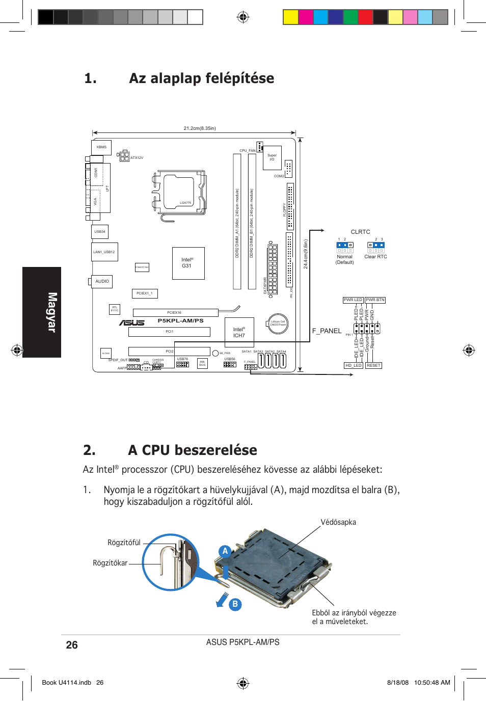 Az alaplap felépítése 2. a cpu beszerelése, Magyar, Az intel | Asus p5kpl-am/ps, F_panel | Asus P5KPL-AM/PS User Manual | Page 26 / 38