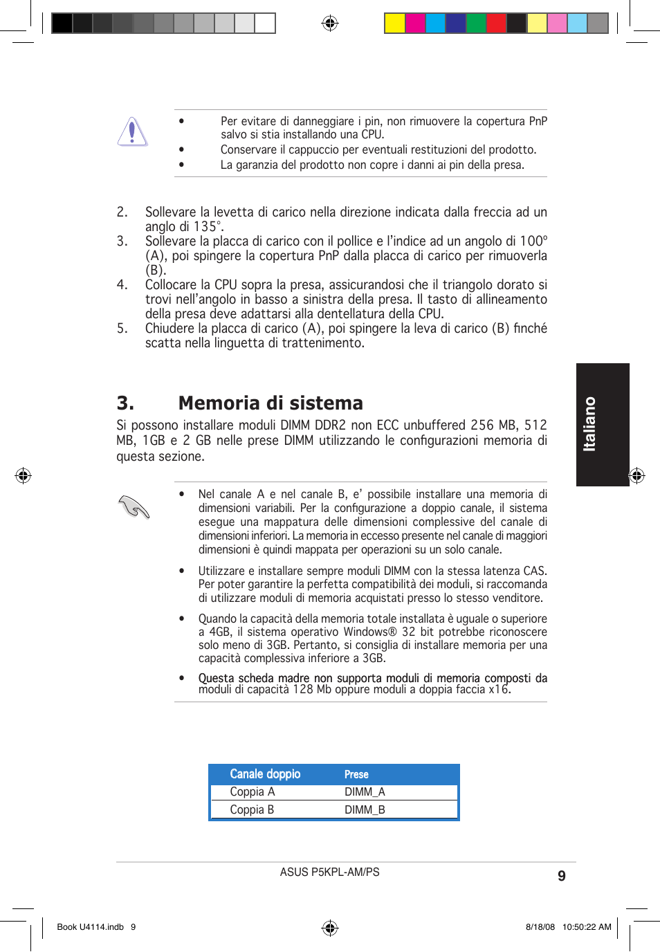 Italiano | Asus P5KPL-AM/PS User Manual | Page 9 / 38