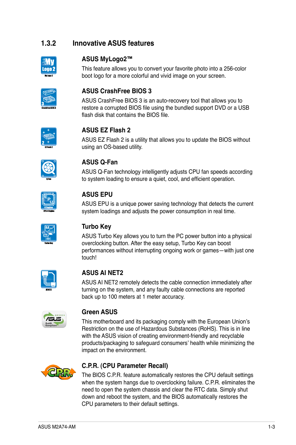 2 innovative asus features, Innovative asus features -3 | Asus M2A74-AM User Manual | Page 13 / 58