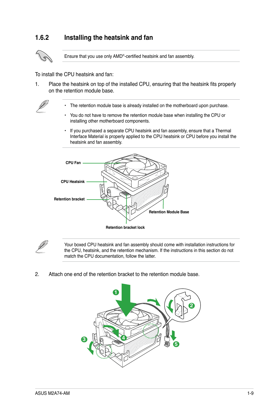 2 installing the heatsink and fan, Installing the heatsink and fan -9 | Asus M2A74-AM User Manual | Page 19 / 58