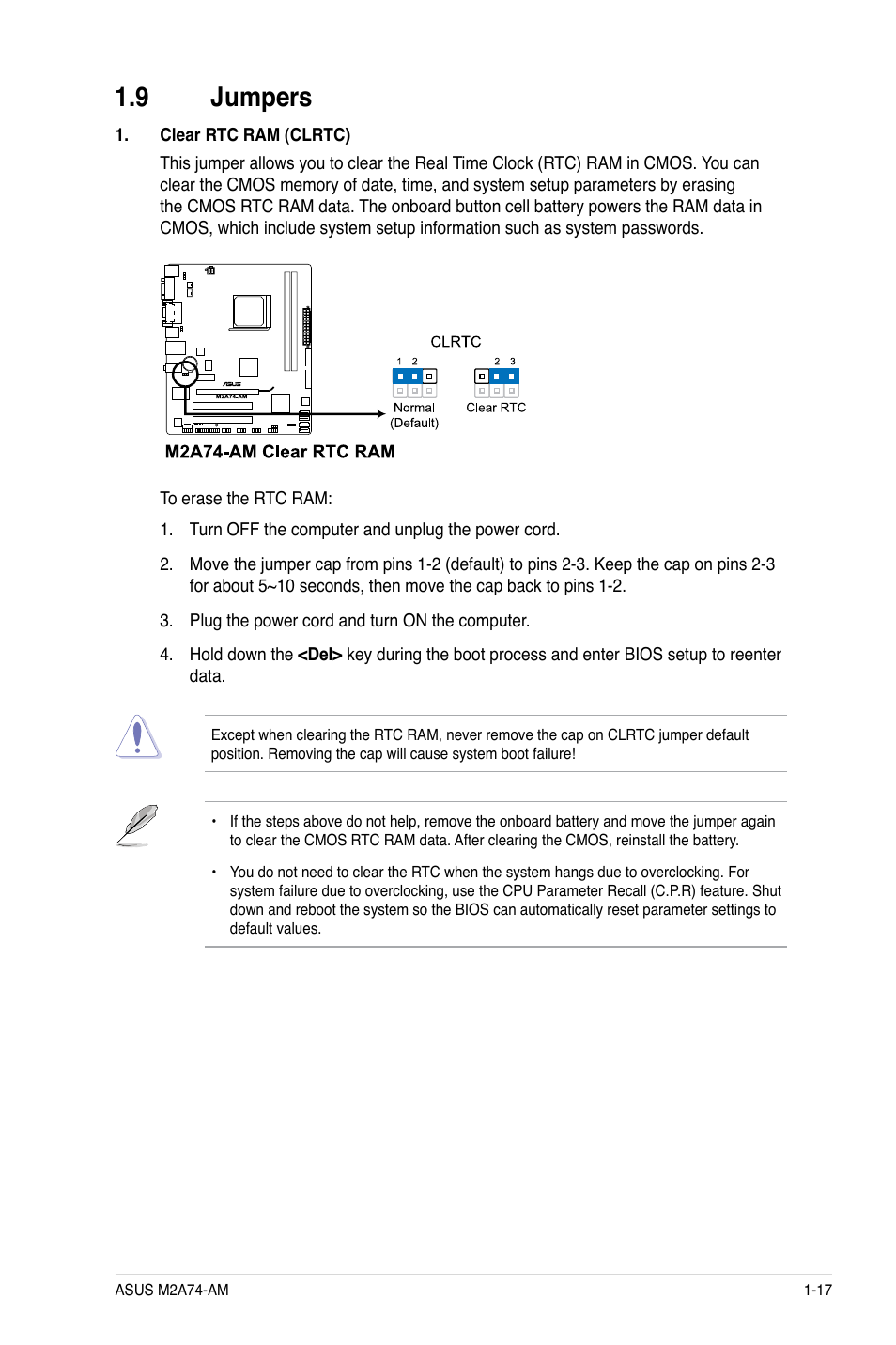 9 jumpers, Jumpers -17 | Asus M2A74-AM User Manual | Page 27 / 58