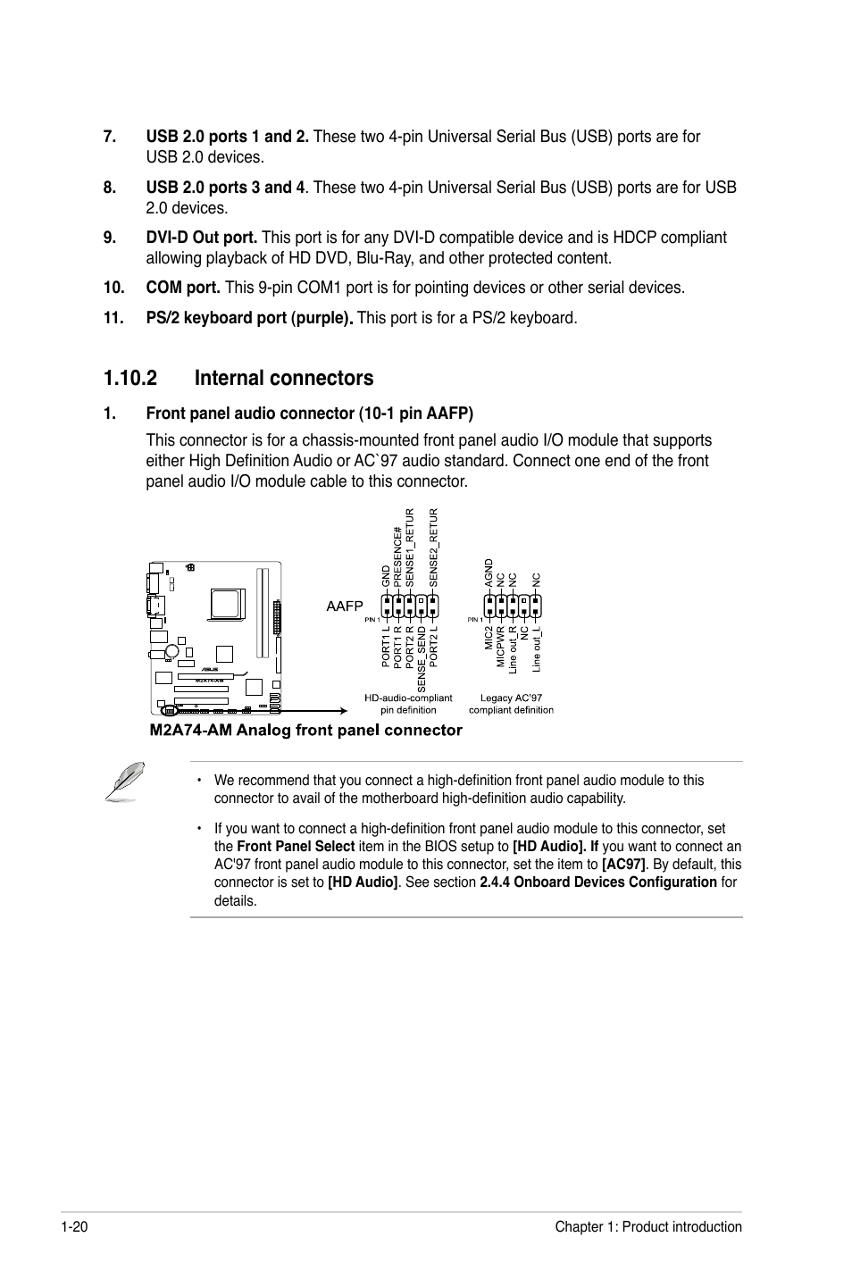 2 internal connectors, 2 internal connectors -20 | Asus M2A74-AM User Manual | Page 30 / 58