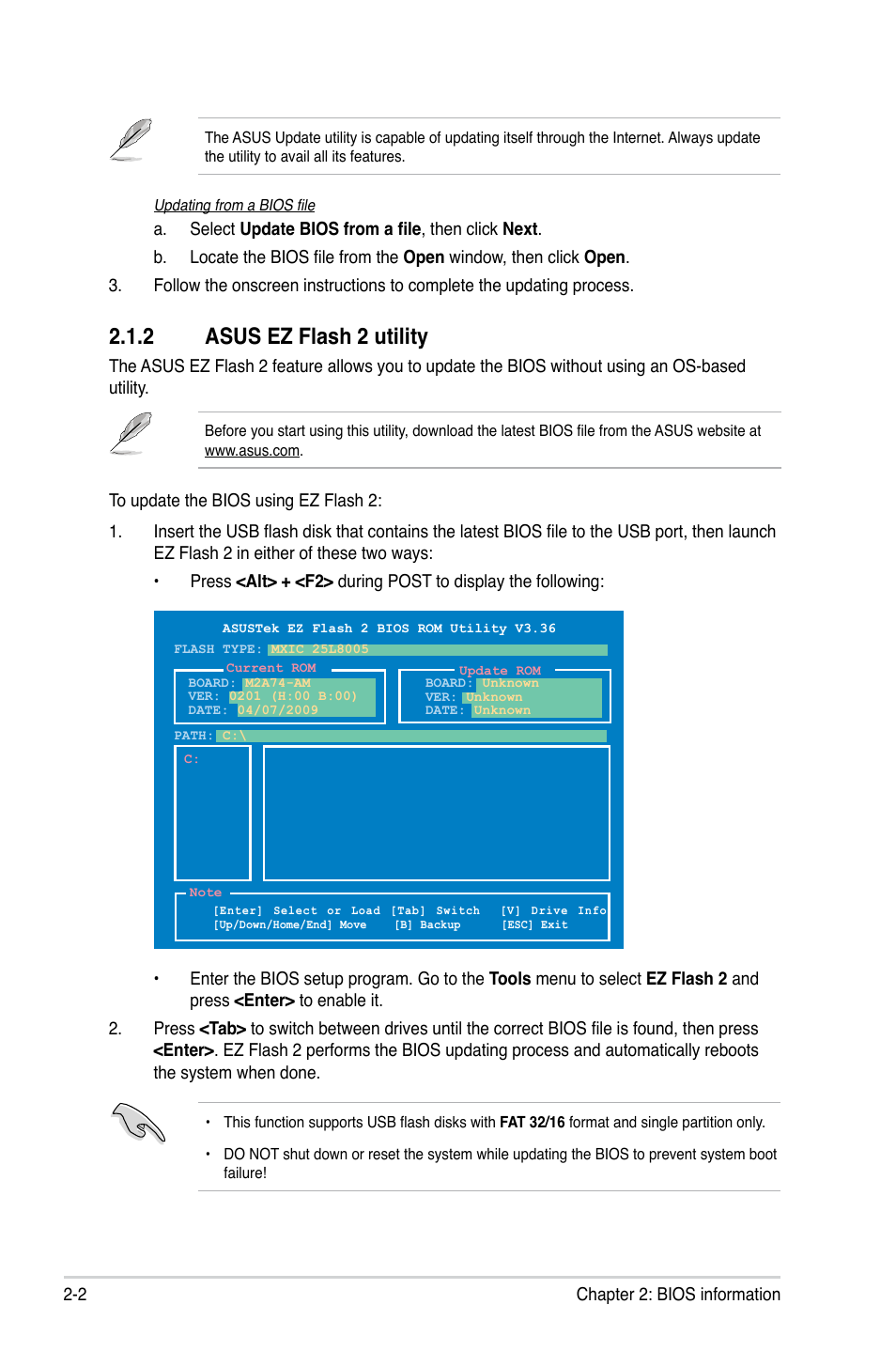 2 asus ez flash 2 utility, Asus ez flash 2 utility -2 | Asus M2A74-AM User Manual | Page 40 / 58