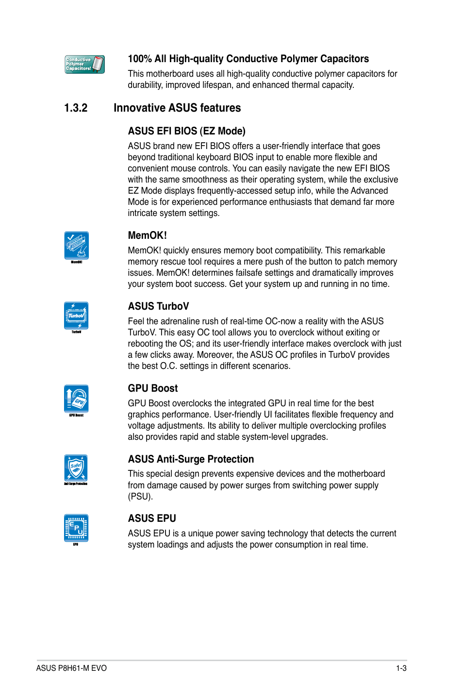 2 innovative asus features, Innovative asus features -3 | Asus P8H61-M EVO User Manual | Page 15 / 76