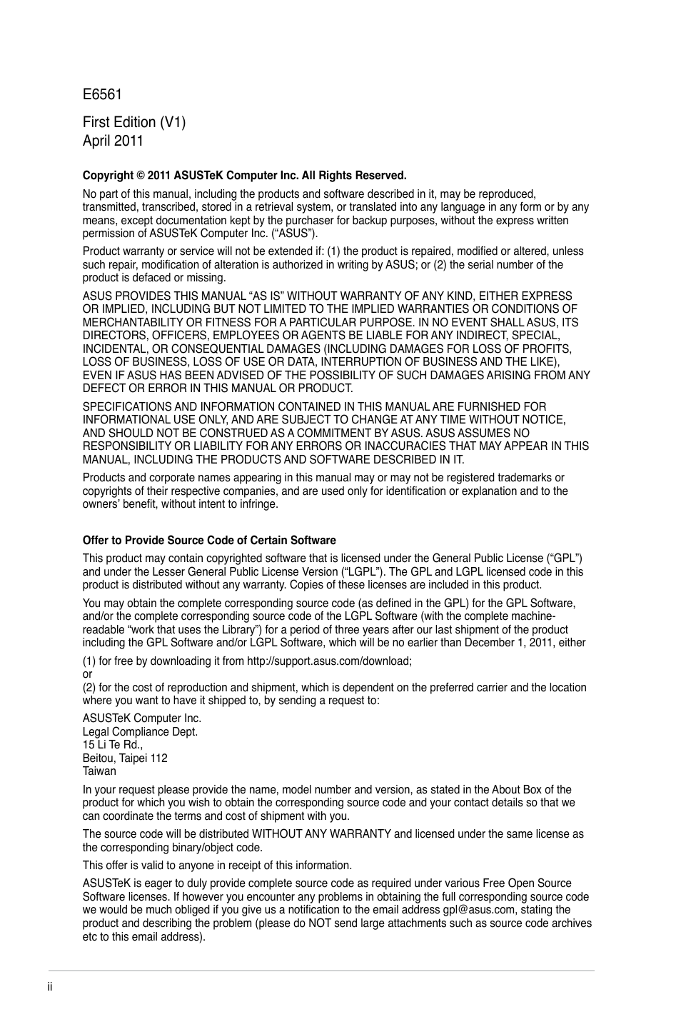 Asus P8H61-M EVO User Manual | Page 2 / 76