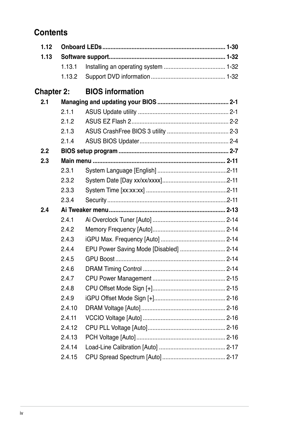 Asus P8H61-M EVO User Manual | Page 4 / 76
