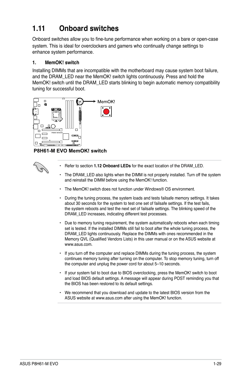 11 onboard switches, 11 onboard switches -29 | Asus P8H61-M EVO User Manual | Page 41 / 76