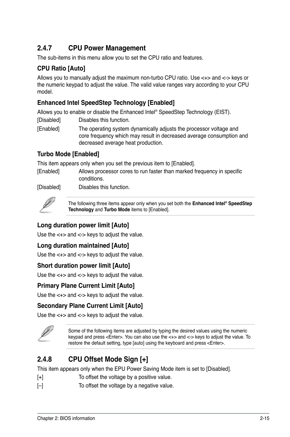 7 cpu power management, 8 cpu offset mode sign, Cpu power management -15 | Cpu offset mode sign [+] -15 | Asus P8H61-M EVO User Manual | Page 59 / 76