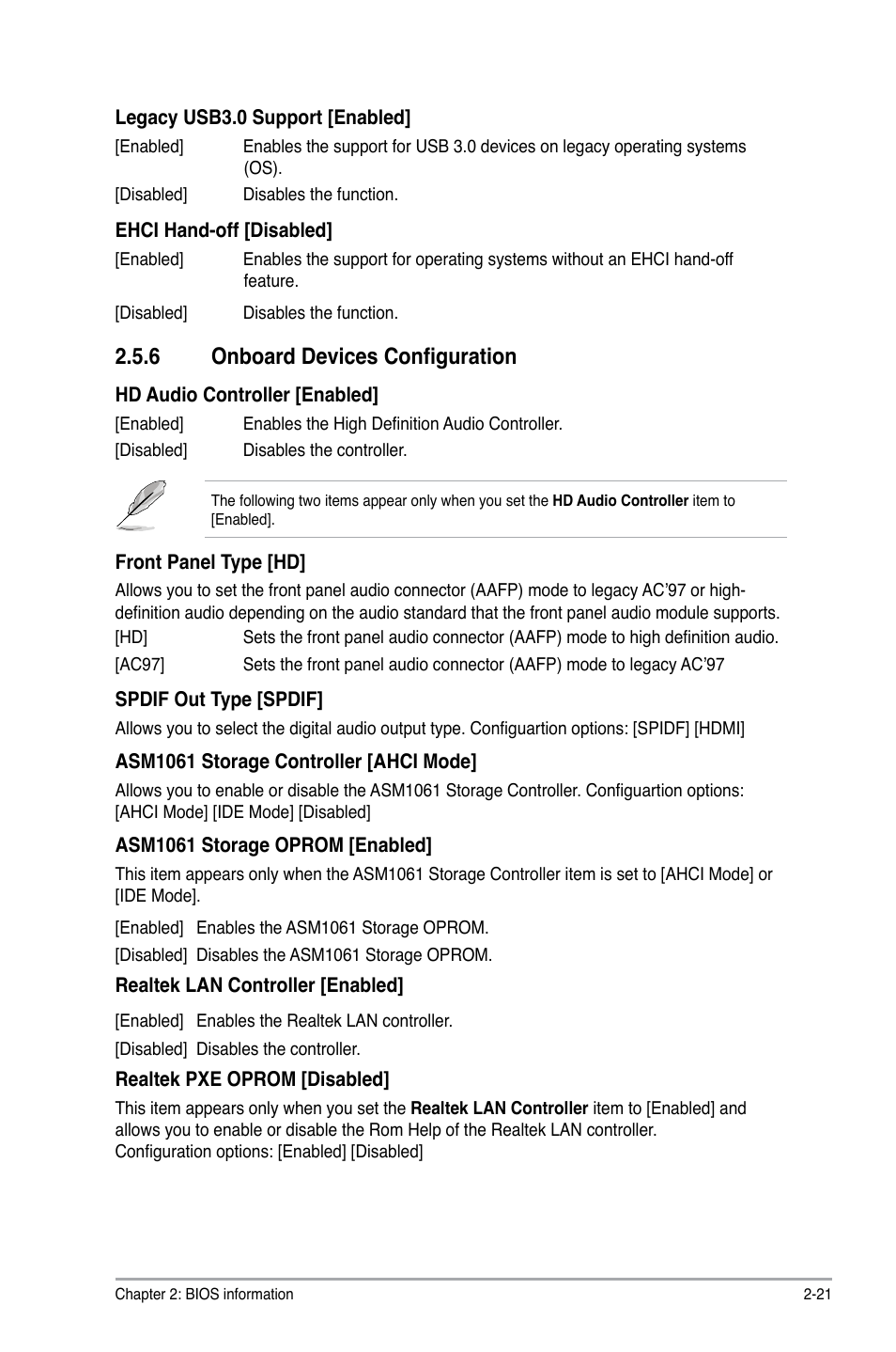 6 onboard devices configuration, Onboard devices configuration -21 | Asus P8H61-M EVO User Manual | Page 65 / 76