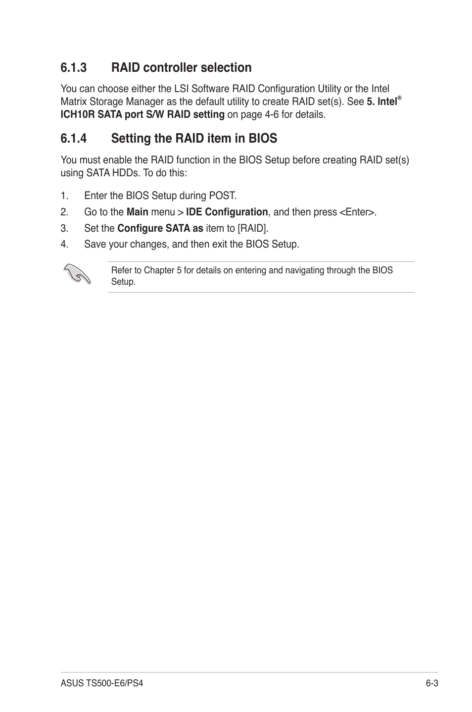 3 raid controller selection, 4 setting the raid item in bios, Raid controller selection -3 | Setting the raid item in bios -3 | Asus TS500-E6/PS4 User Manual | Page 109 / 162