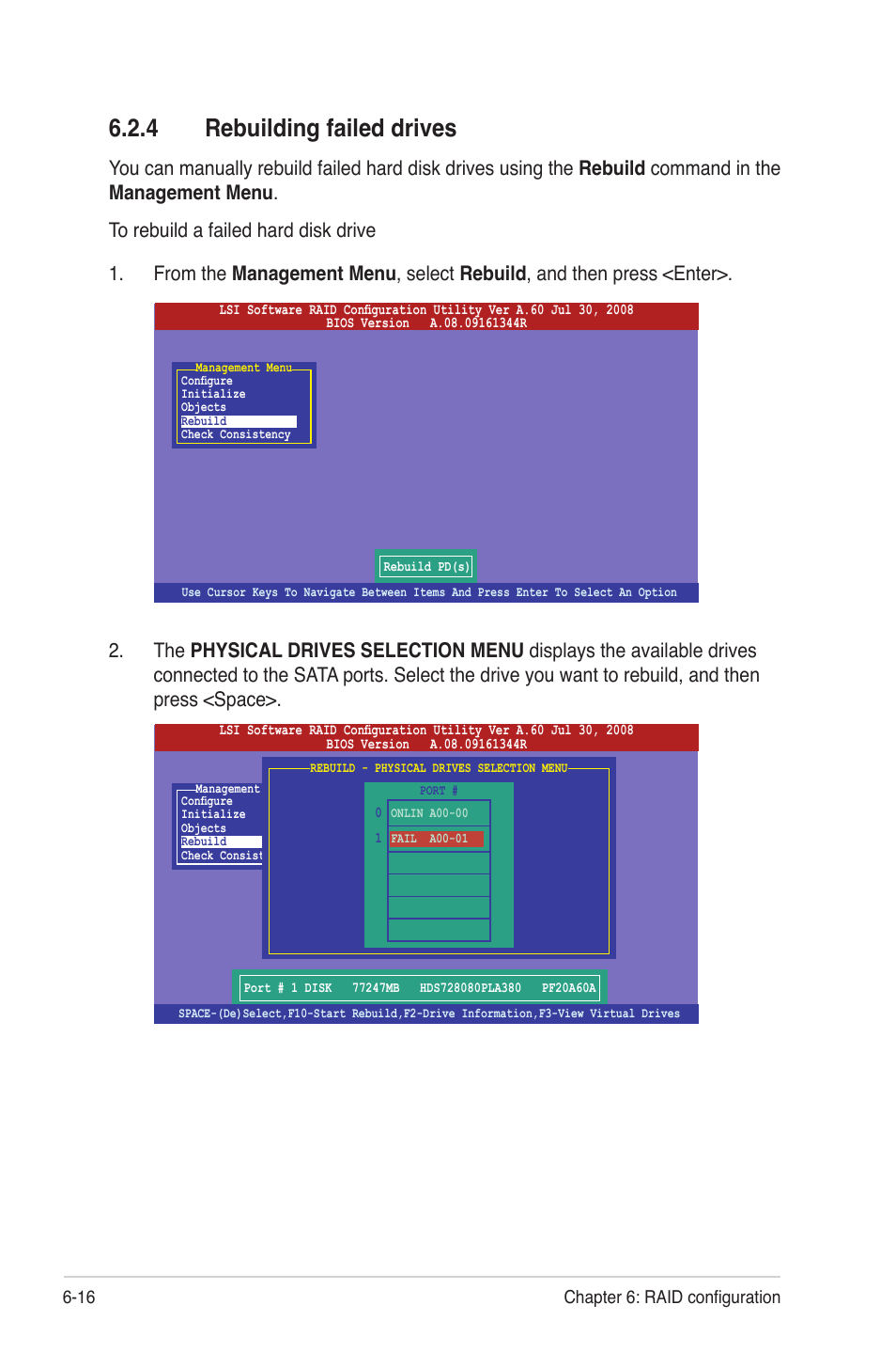 4 rebuilding failed drives, Rebuilding failed drives -16 | Asus TS500-E6/PS4 User Manual | Page 122 / 162