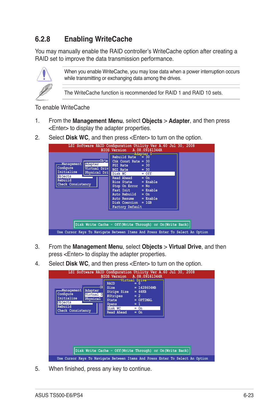 8 enabling writecache, Enabling writecache -23 | Asus TS500-E6/PS4 User Manual | Page 129 / 162