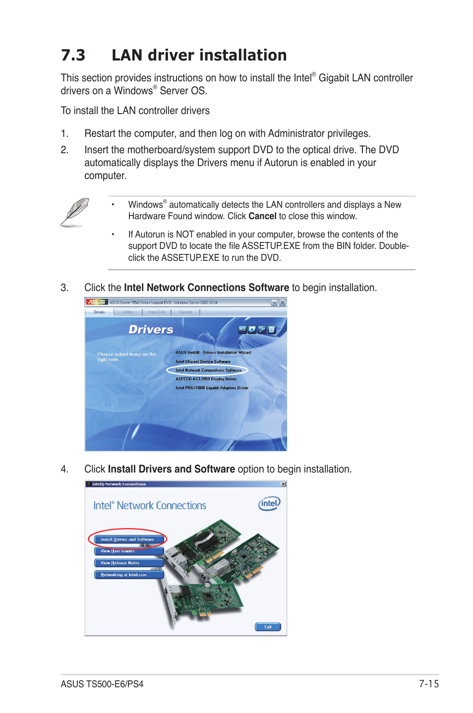 3 lan driver installation, Lan driver installation -15 | Asus TS500-E6/PS4 User Manual | Page 155 / 162