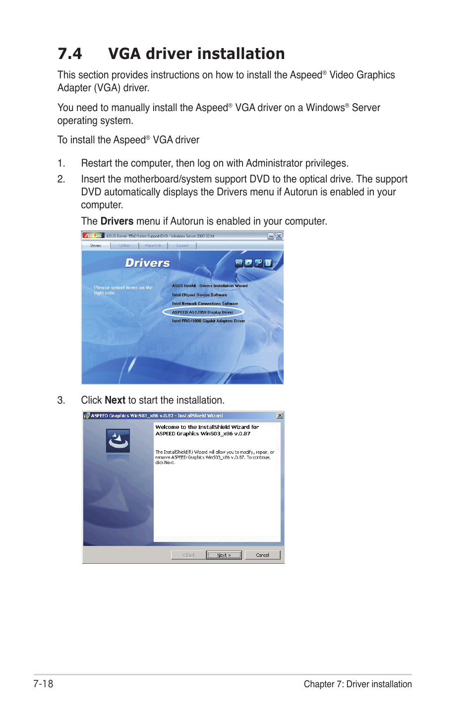4 vga driver installation, Vga driver installation -18 | Asus TS500-E6/PS4 User Manual | Page 158 / 162