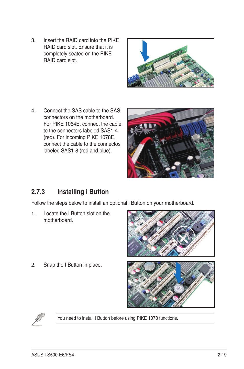 3 installing i button, Installing i button -19 | Asus TS500-E6/PS4 User Manual | Page 39 / 162
