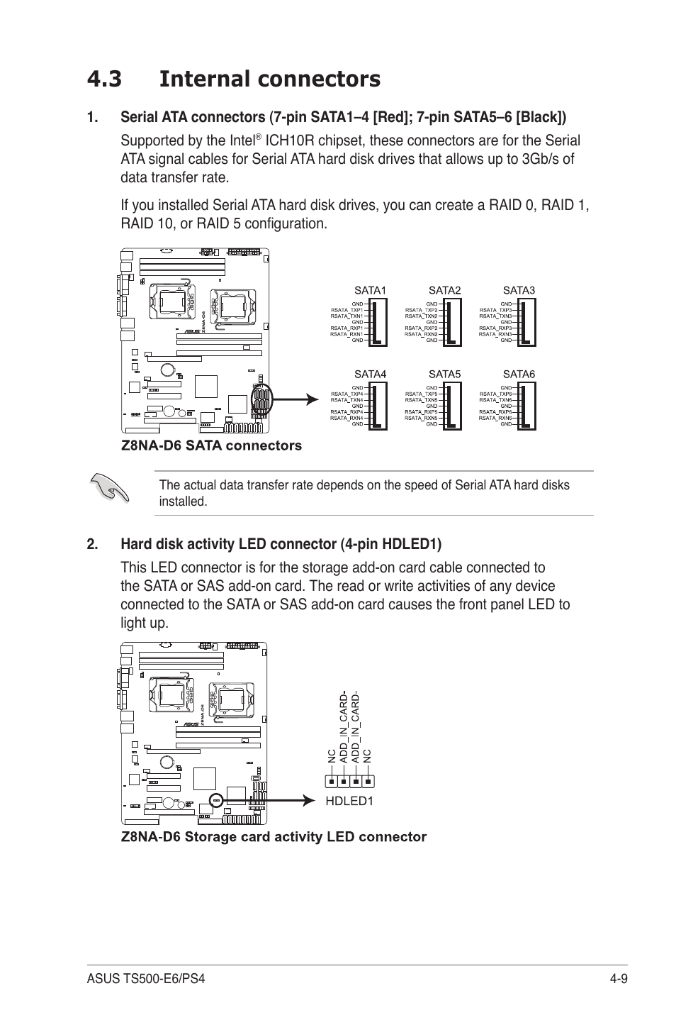 3 internal connectors, Internal connectors -9 | Asus TS500-E6/PS4 User Manual | Page 61 / 162