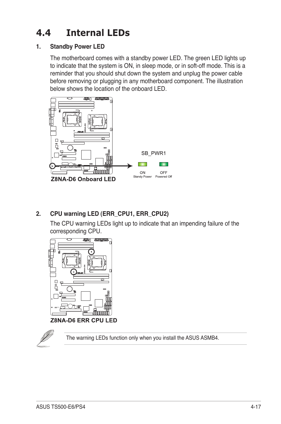 4 internal leds, Internal leds -17 | Asus TS500-E6/PS4 User Manual | Page 69 / 162