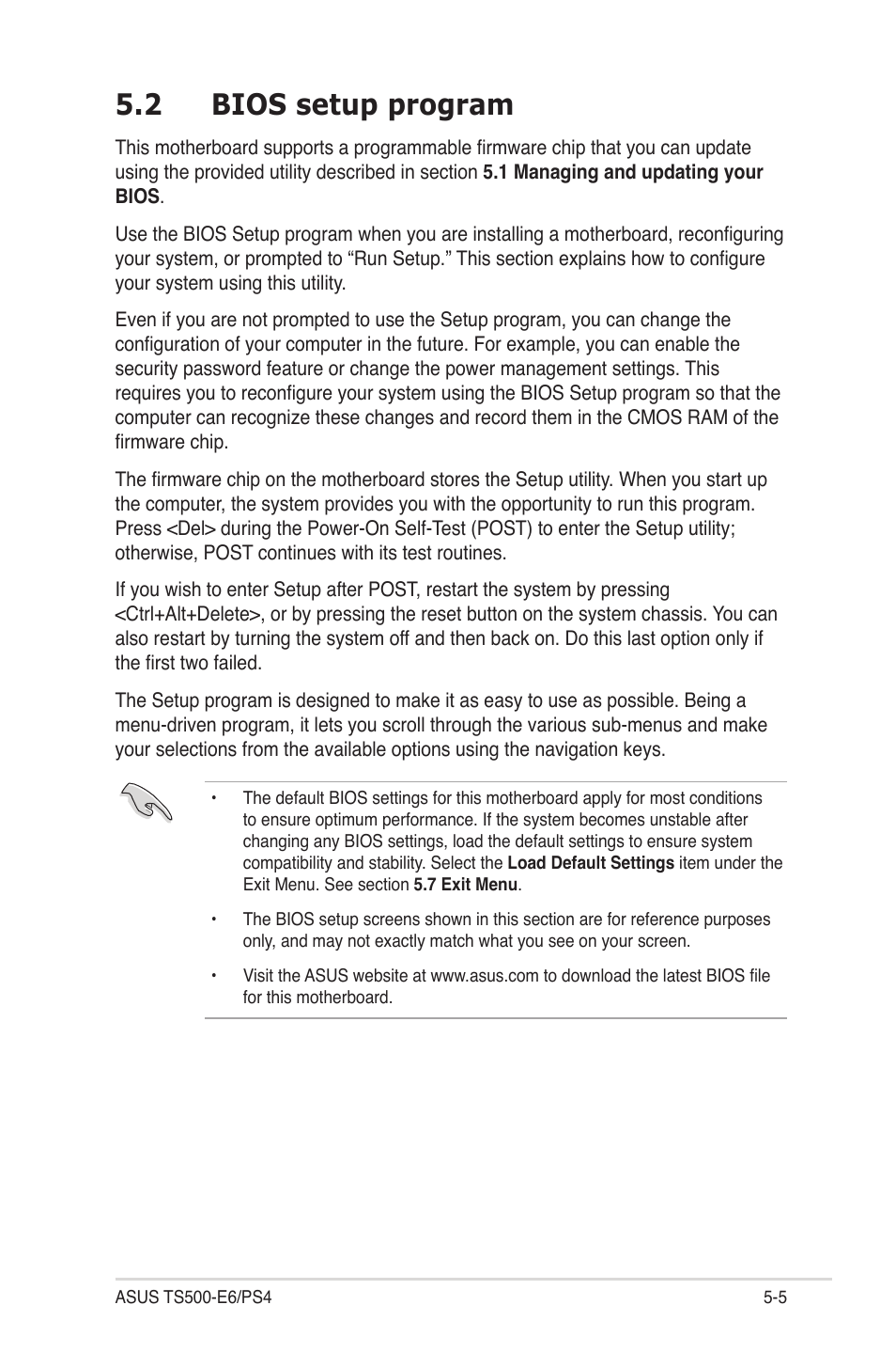 2 bios setup program, Bios setup program -5 | Asus TS500-E6/PS4 User Manual | Page 75 / 162