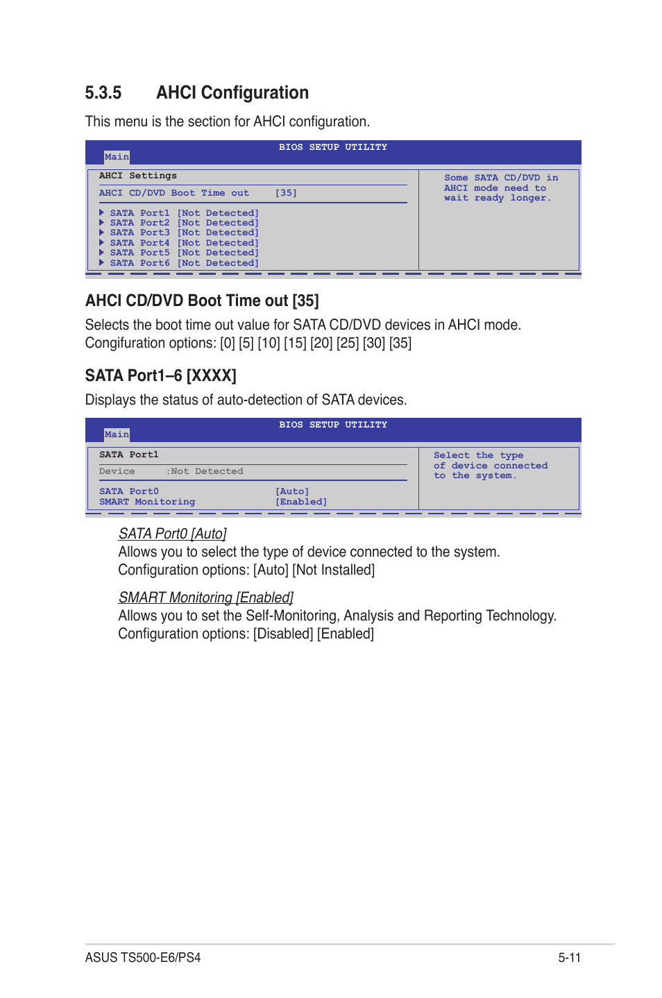 5 ahci configuration, Ahci configuration -11, Ahci cd/dvd boot time out [35 | Asus TS500-E6/PS4 User Manual | Page 81 / 162
