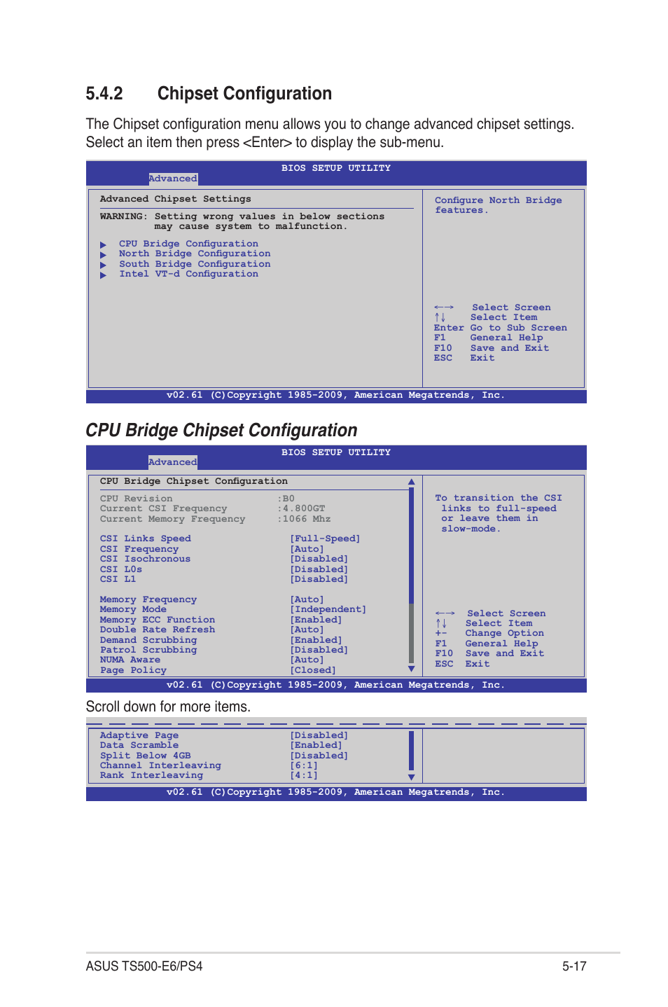 2 chipset configuration, Chipset configuration -17, Cpu bridge chipset configuration | Scroll down for more items | Asus TS500-E6/PS4 User Manual | Page 87 / 162