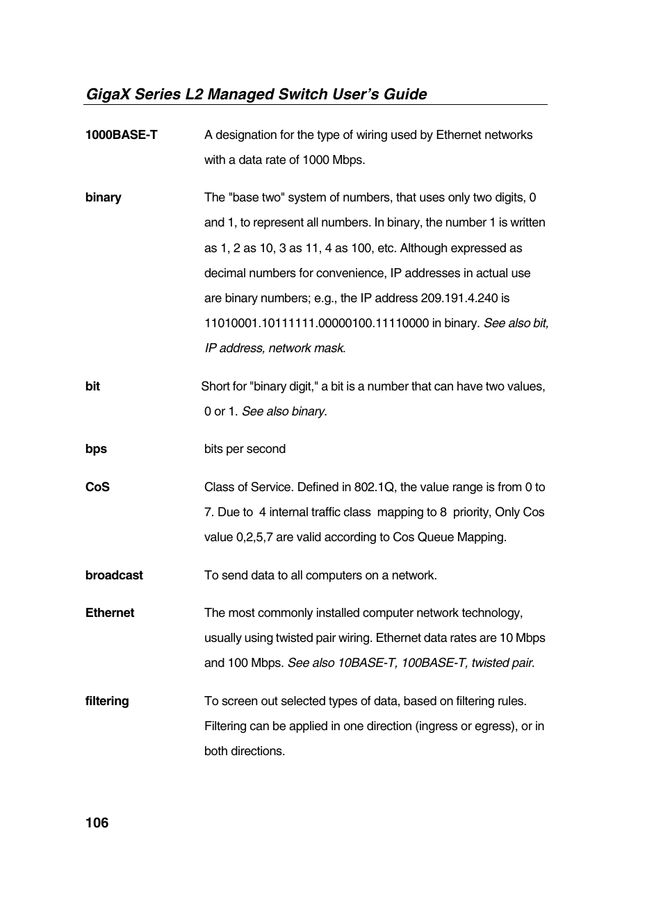 Gigax series l2 managed switch user’s guide | Asus GigaX2124X/C User Manual | Page 106 / 112