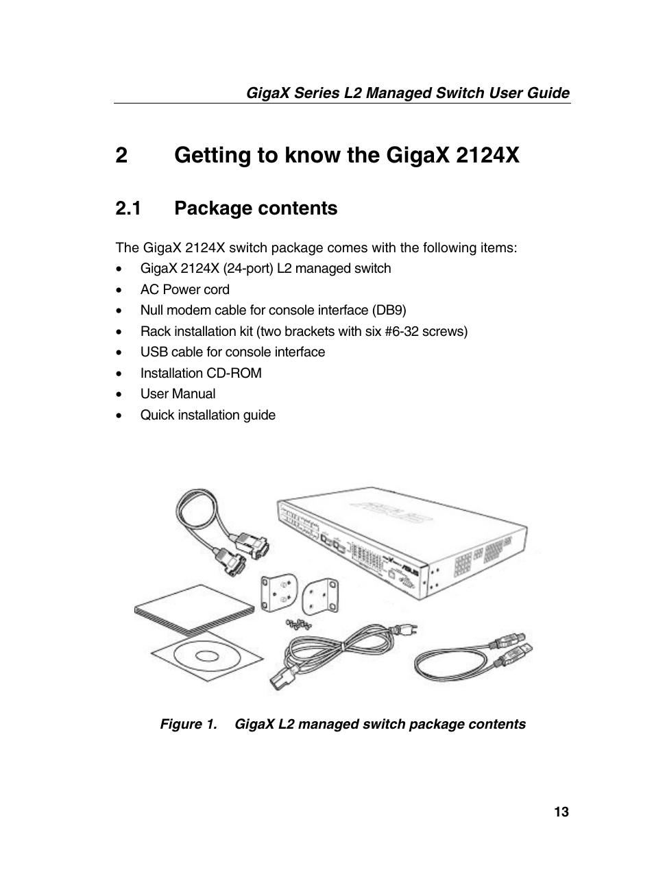 1 package contents | Asus GigaX2124X/C User Manual | Page 13 / 112
