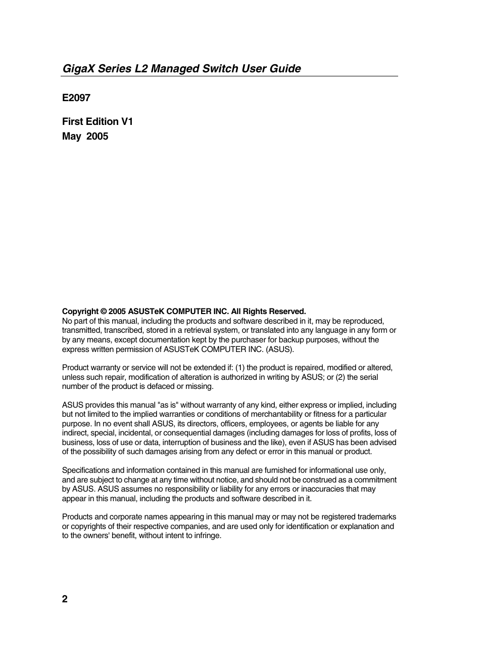 Gigax series l2 managed switch user guide | Asus GigaX2124X/C User Manual | Page 2 / 112