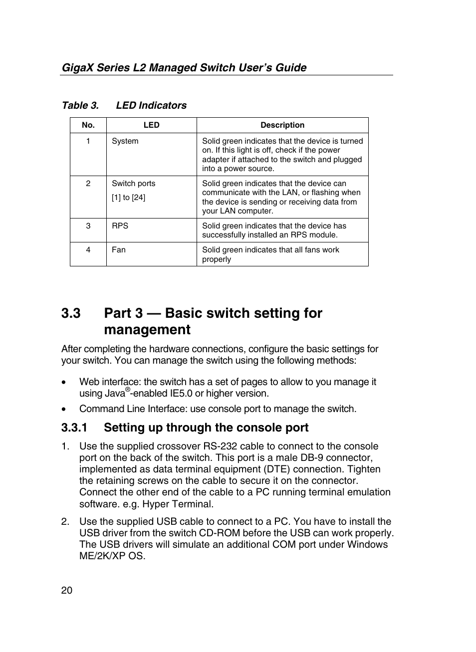 3 part 3 — basic switch setting for management, 1 setting up through the console port | Asus GigaX2124X/C User Manual | Page 20 / 112