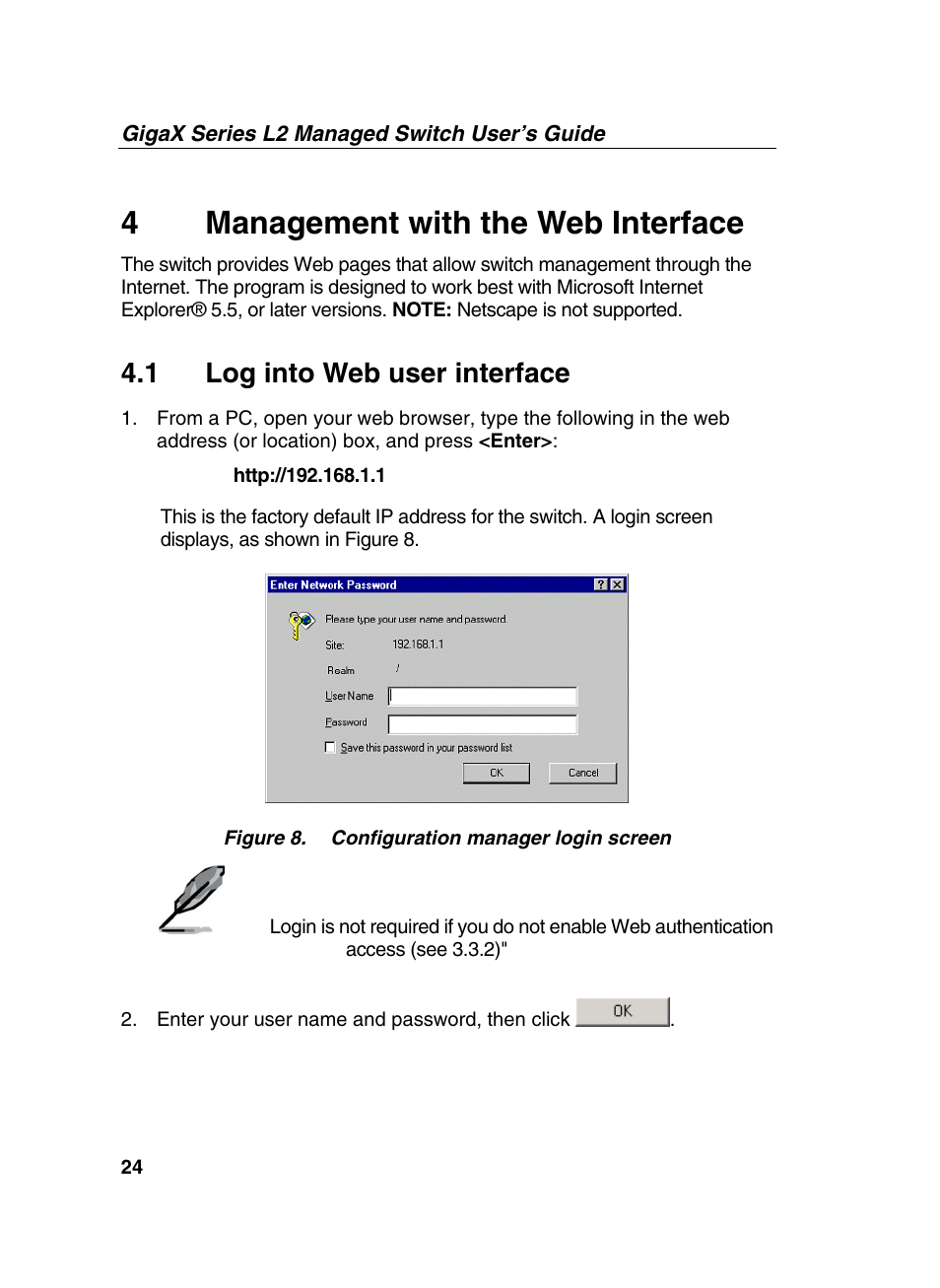 4management with the web interface, 1 log into web user interface | Asus GigaX2124X/C User Manual | Page 24 / 112