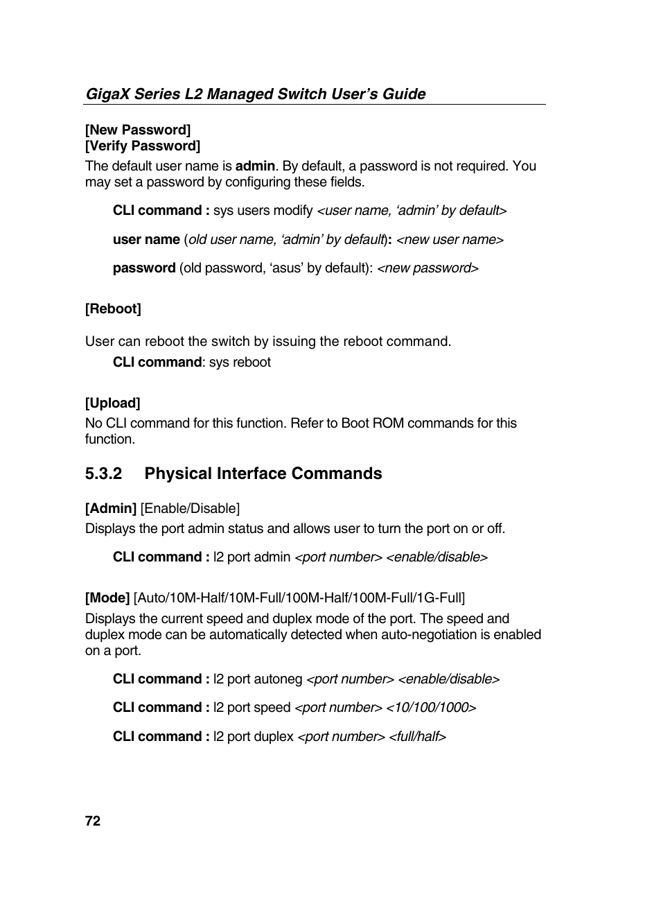 2 physical interface commands | Asus GigaX2124X/C User Manual | Page 72 / 112
