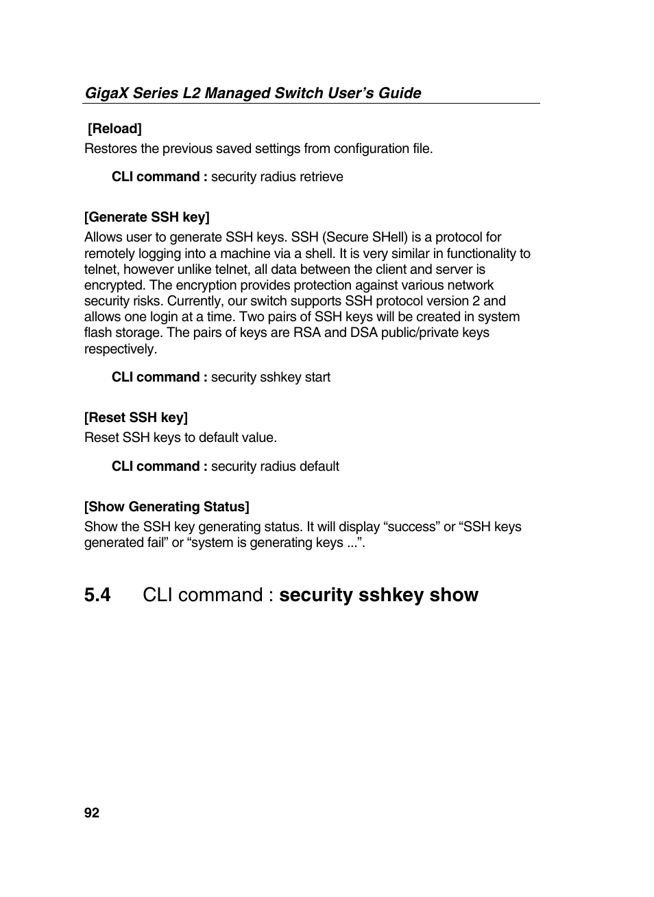 4 cli command : security sshkey show | Asus GigaX2124X/C User Manual | Page 92 / 112