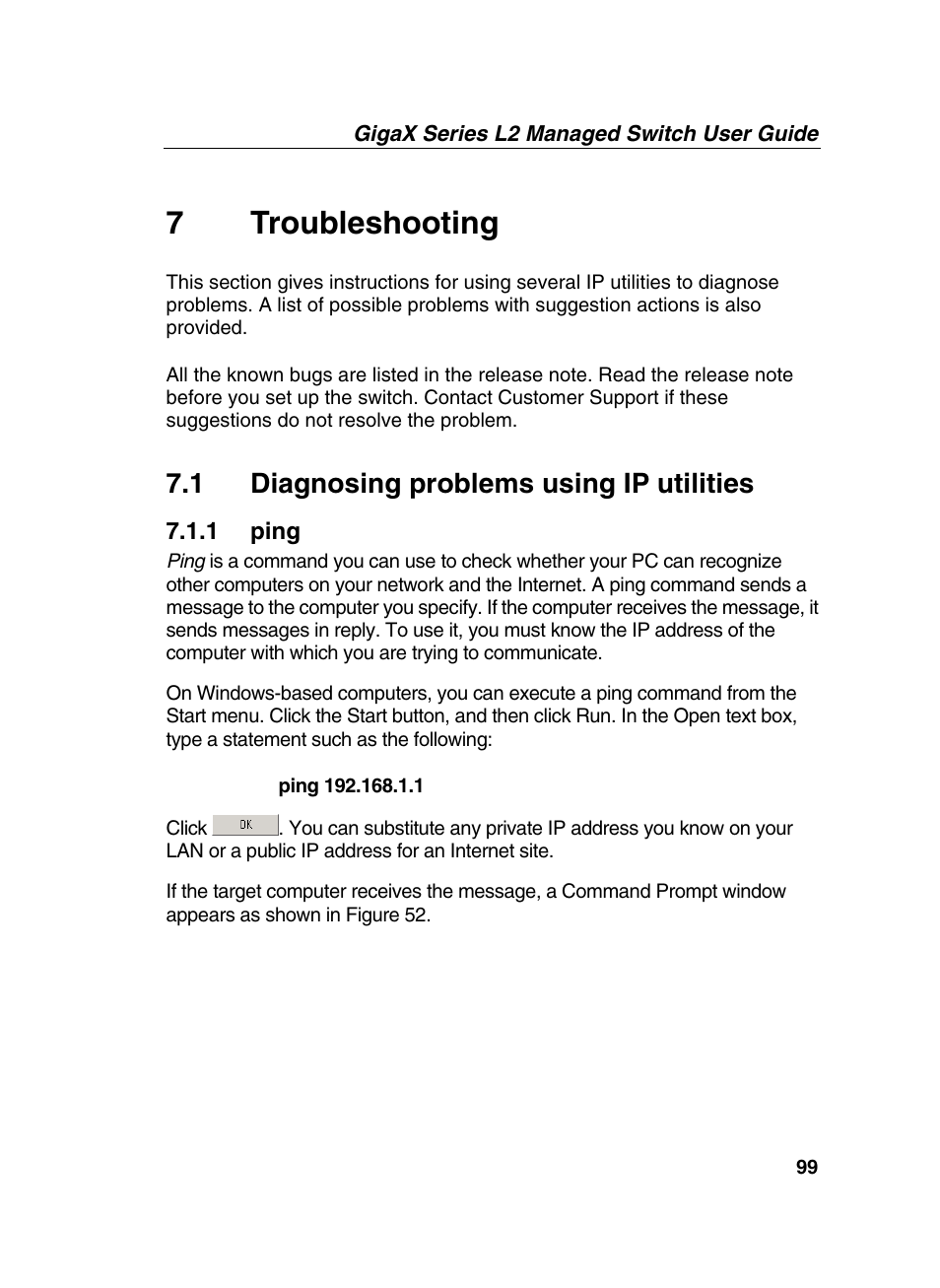 7 troubleshooting, 1 diagnosing problems using ip utilities | Asus GigaX2124X/C User Manual | Page 99 / 112