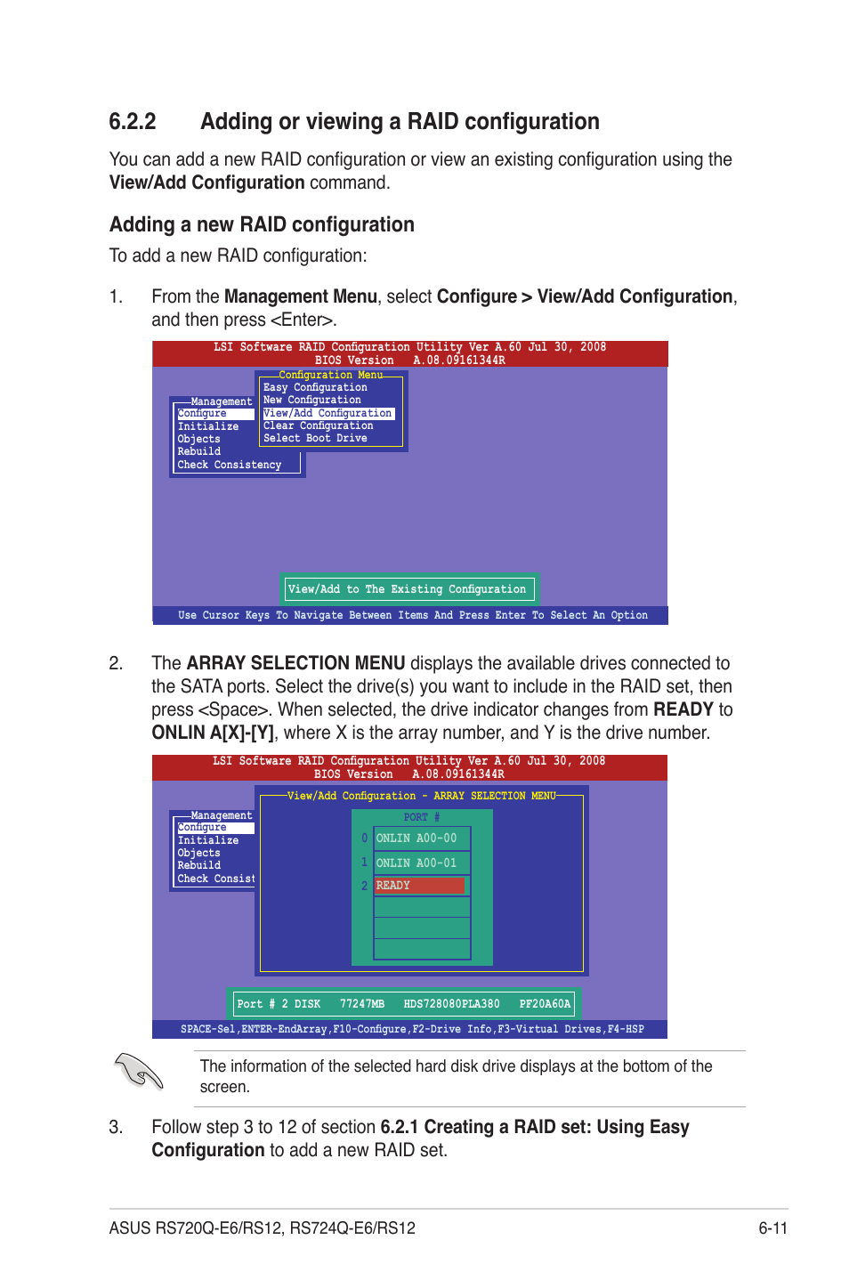 2 adding or viewing a raid configuration, Adding or viewing a raid configuration -11, Adding a new raid configuration | Asus RS724Q-E6/RS12 User Manual | Page 113 / 166