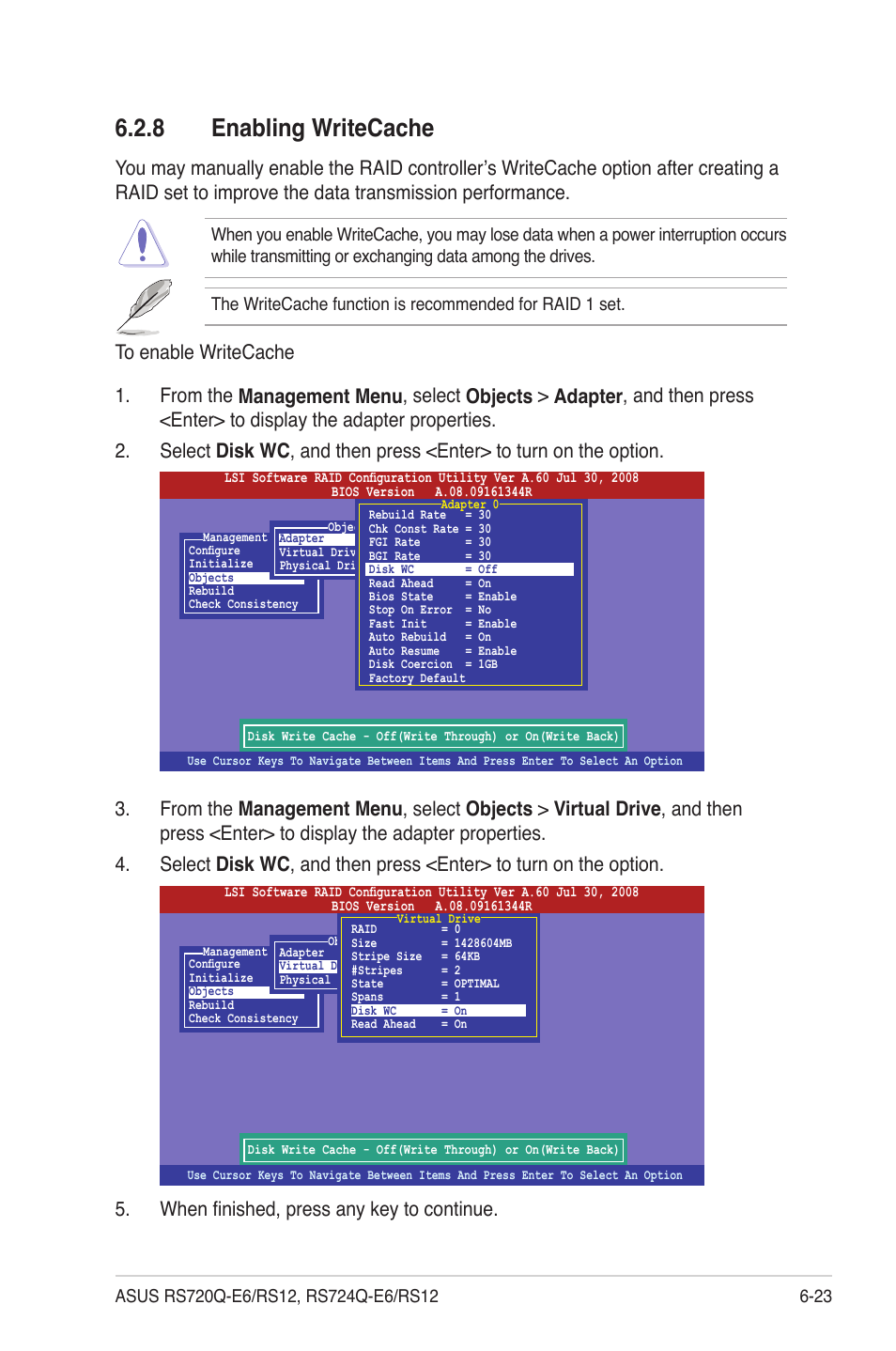 8 enabling writecache, Enabling writecache -23 | Asus RS724Q-E6/RS12 User Manual | Page 125 / 166