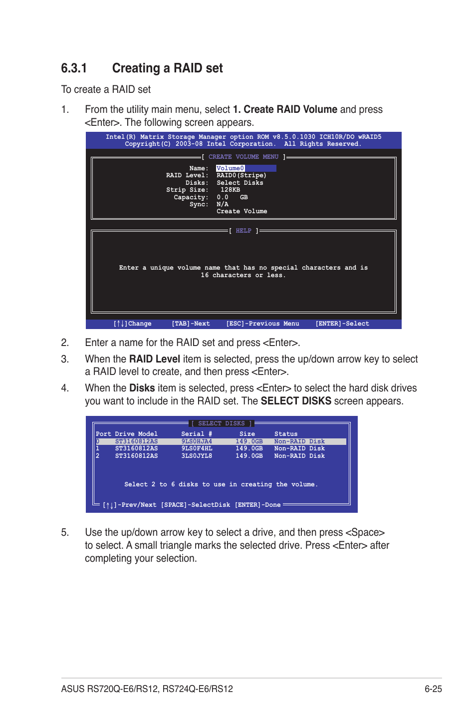 1 creating a raid set, Creating a raid set -25 | Asus RS724Q-E6/RS12 User Manual | Page 127 / 166