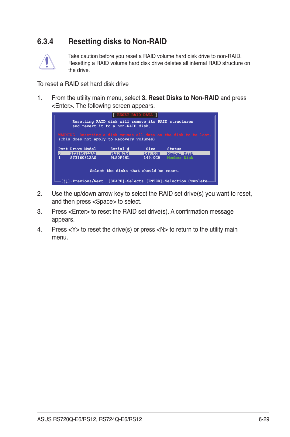 4 resetting disks to non-raid, Resetting disks to non-raid -29 | Asus RS724Q-E6/RS12 User Manual | Page 131 / 166