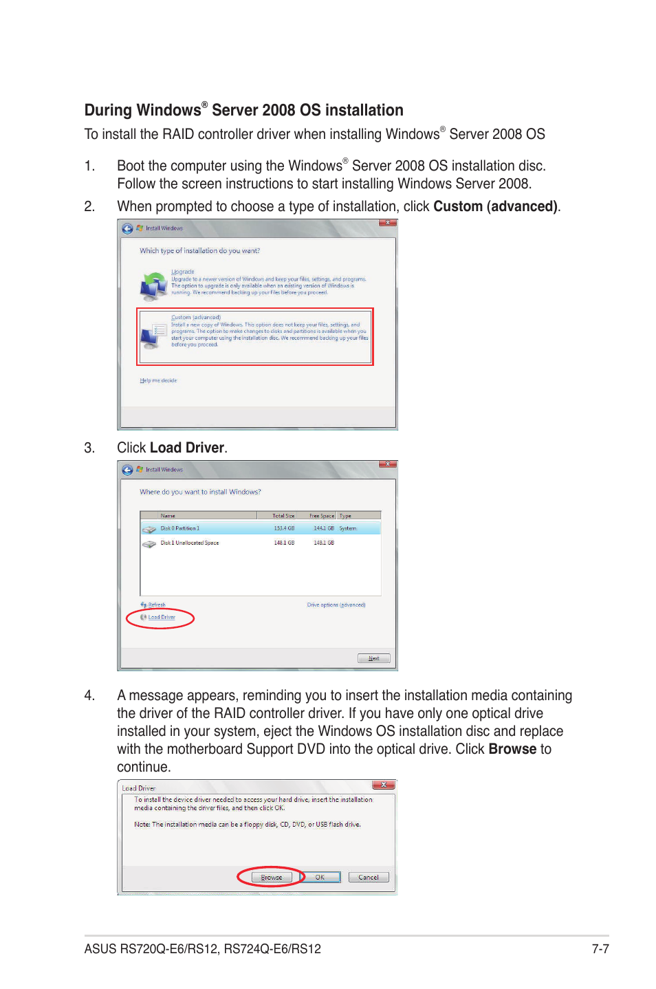 During windows, Server 2008 os installation | Asus RS724Q-E6/RS12 User Manual | Page 143 / 166